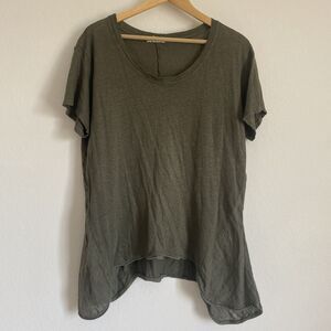 Talia Benson Tunic Green Linen Asymmetric Hem Short Sleeve Shirt Made In Italy L